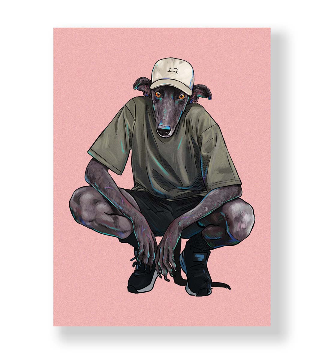 Street Hound whimsical pet wall art with a greyhound in streetwear for Indian home decor.