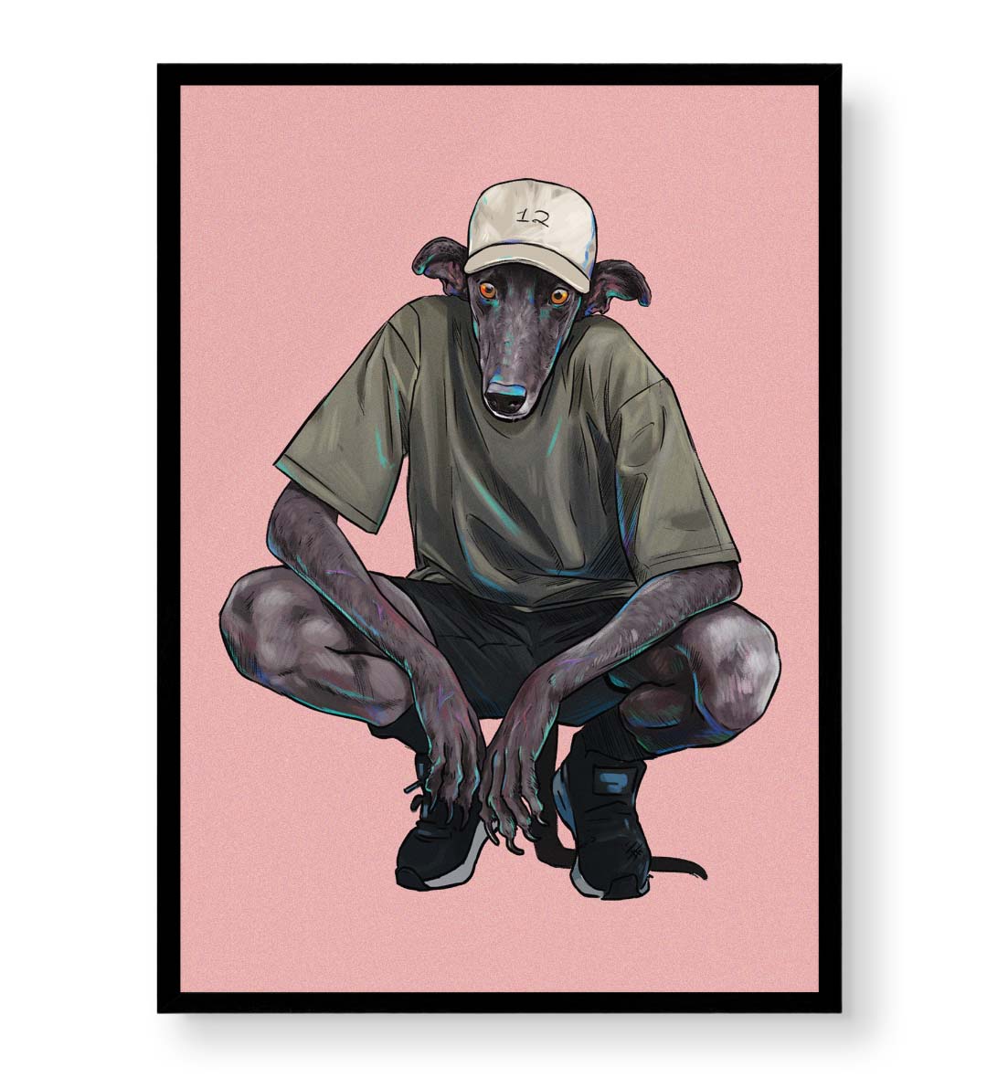 Street Hound whimsical pet wall art with a greyhound in streetwear for Indian home decor.