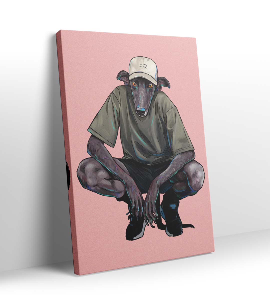 Street Hound whimsical pet wall art with a greyhound in streetwear for Indian home decor.