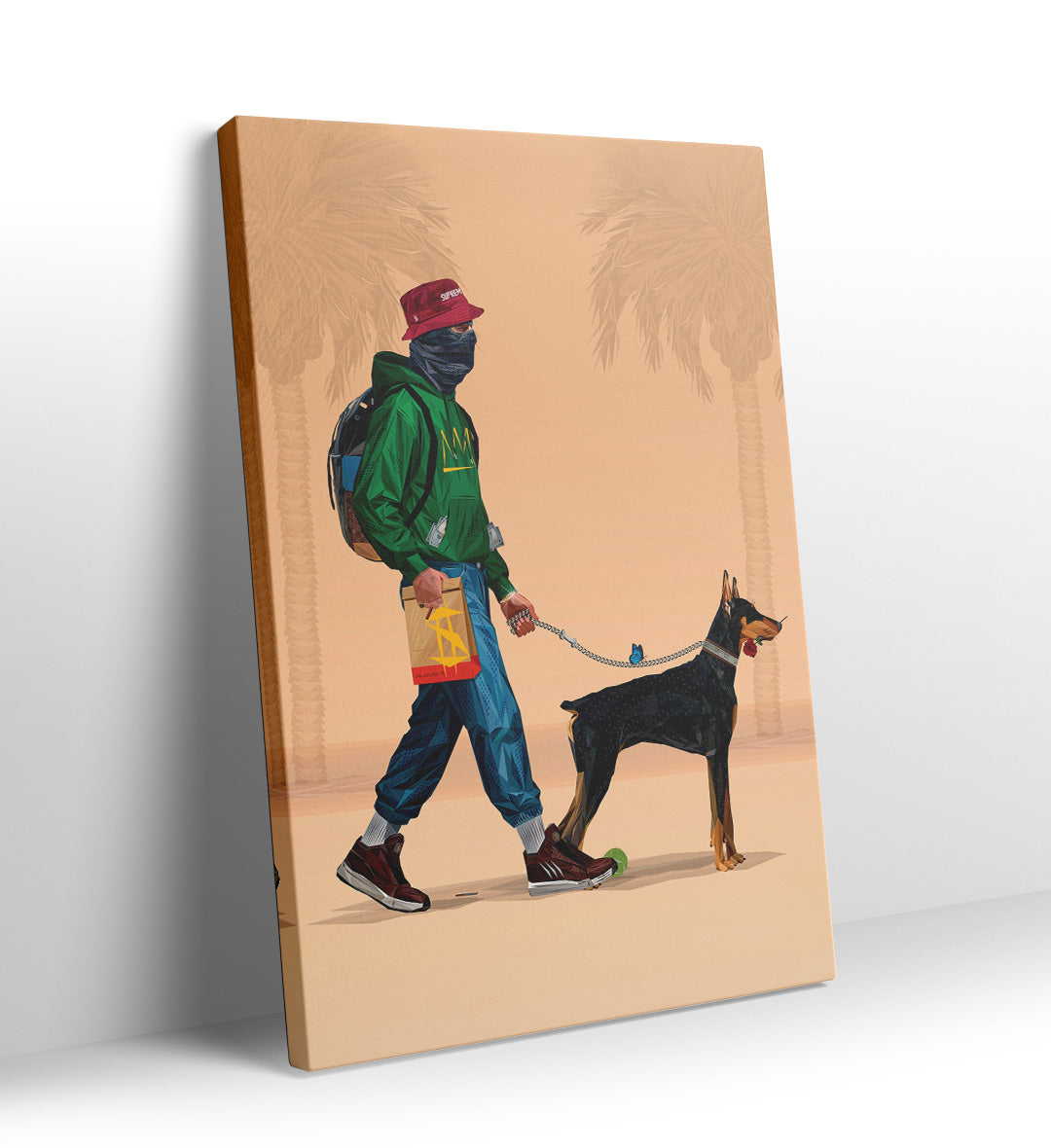 Side view of Street Royalty Doberman canvas showing gallery wrap thickness.