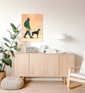 Home office space styled with cool fashion-inspired wall hanging.