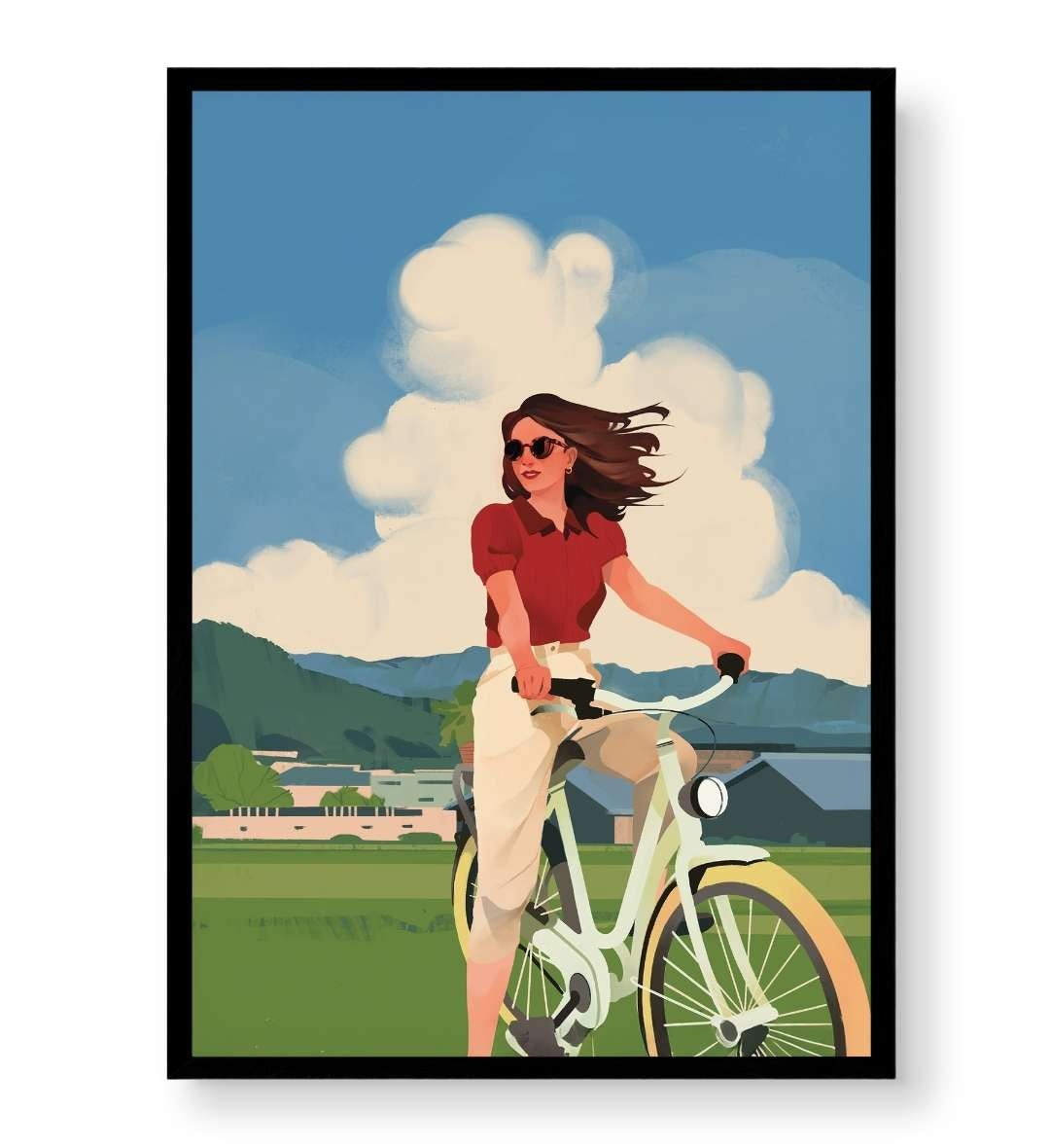 Aesthetic cafe wall display with lo-fi style art.