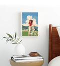 Bright bedroom decor featuring summer vibe cycling canvas print.