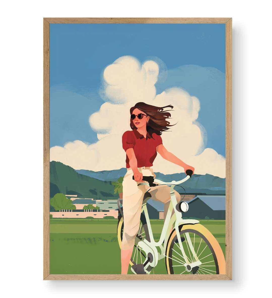 Hallway gallery wall idea with framed Summer Breeze Cyclist art by Artlier.