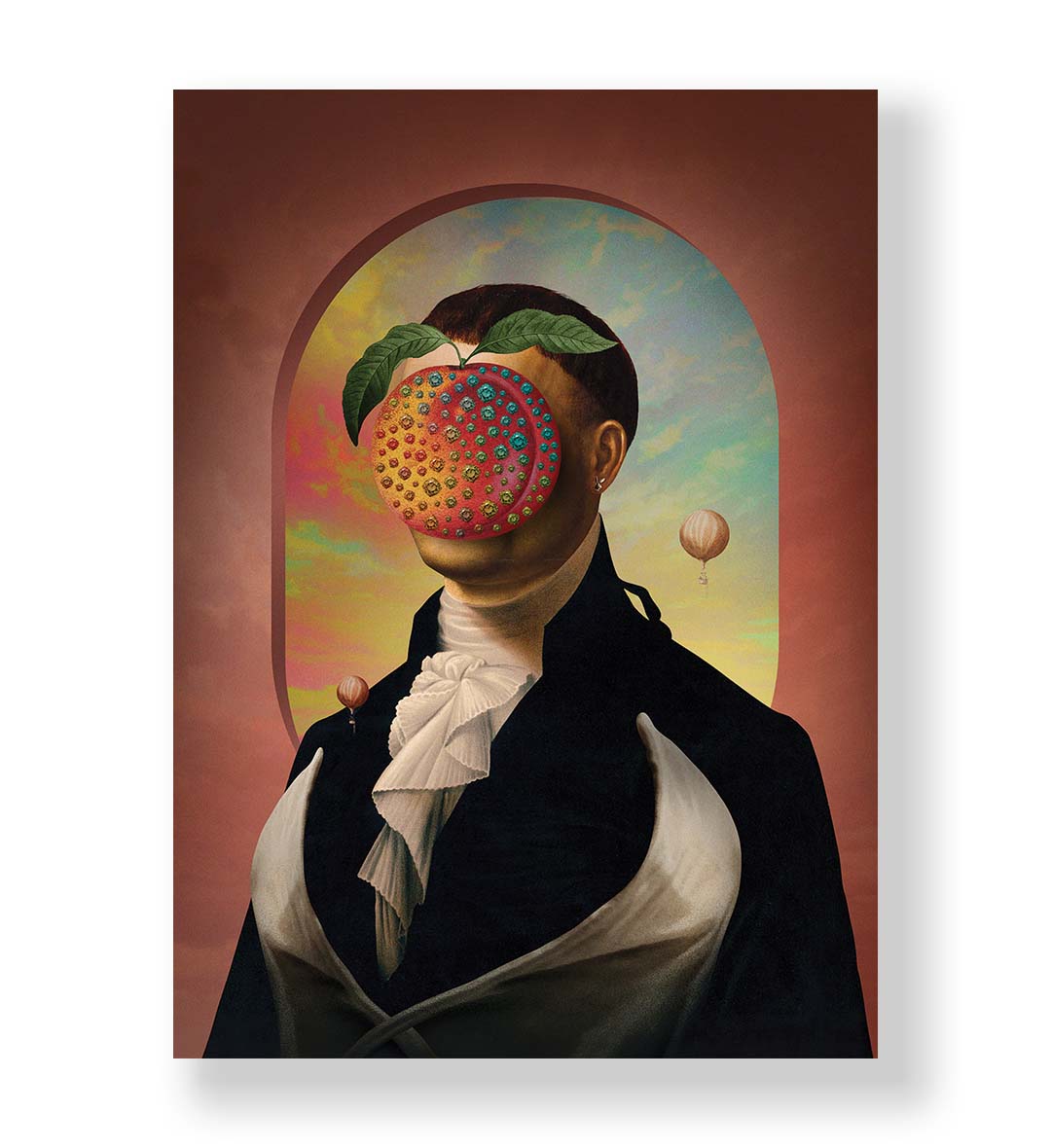 Surreal Fruit Mask with abstract fruit design wall art for Indian home decor.