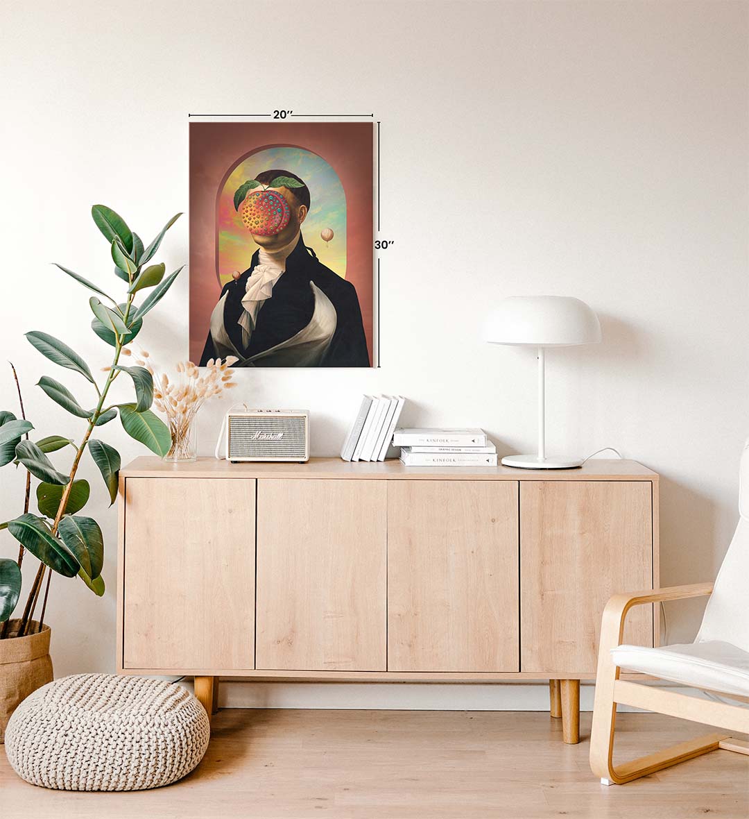 Surreal Fruit Mask with abstract fruit design wall art for Indian home decor.