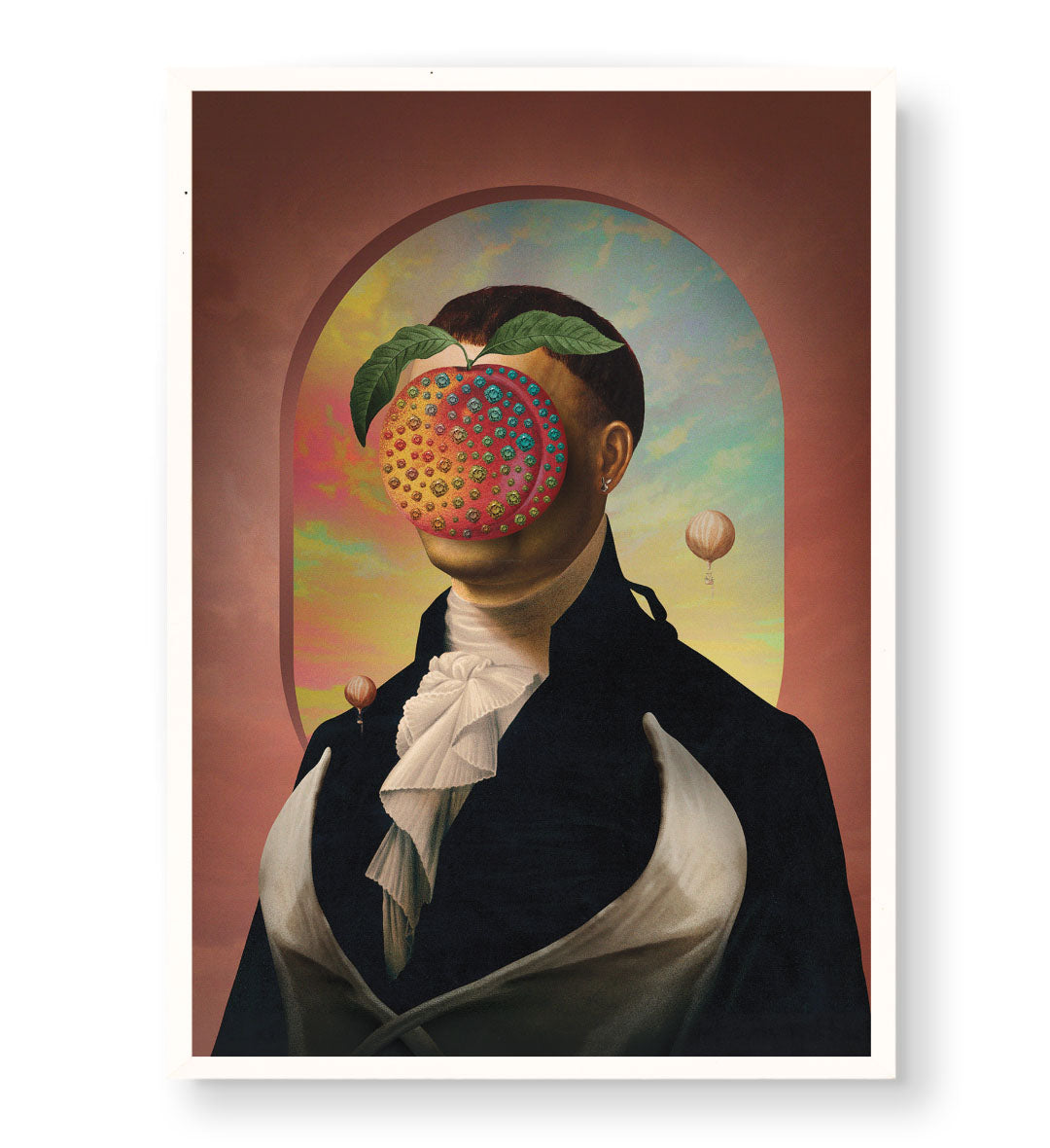 Surreal Fruit Mask with abstract fruit design wall art for Indian home decor.