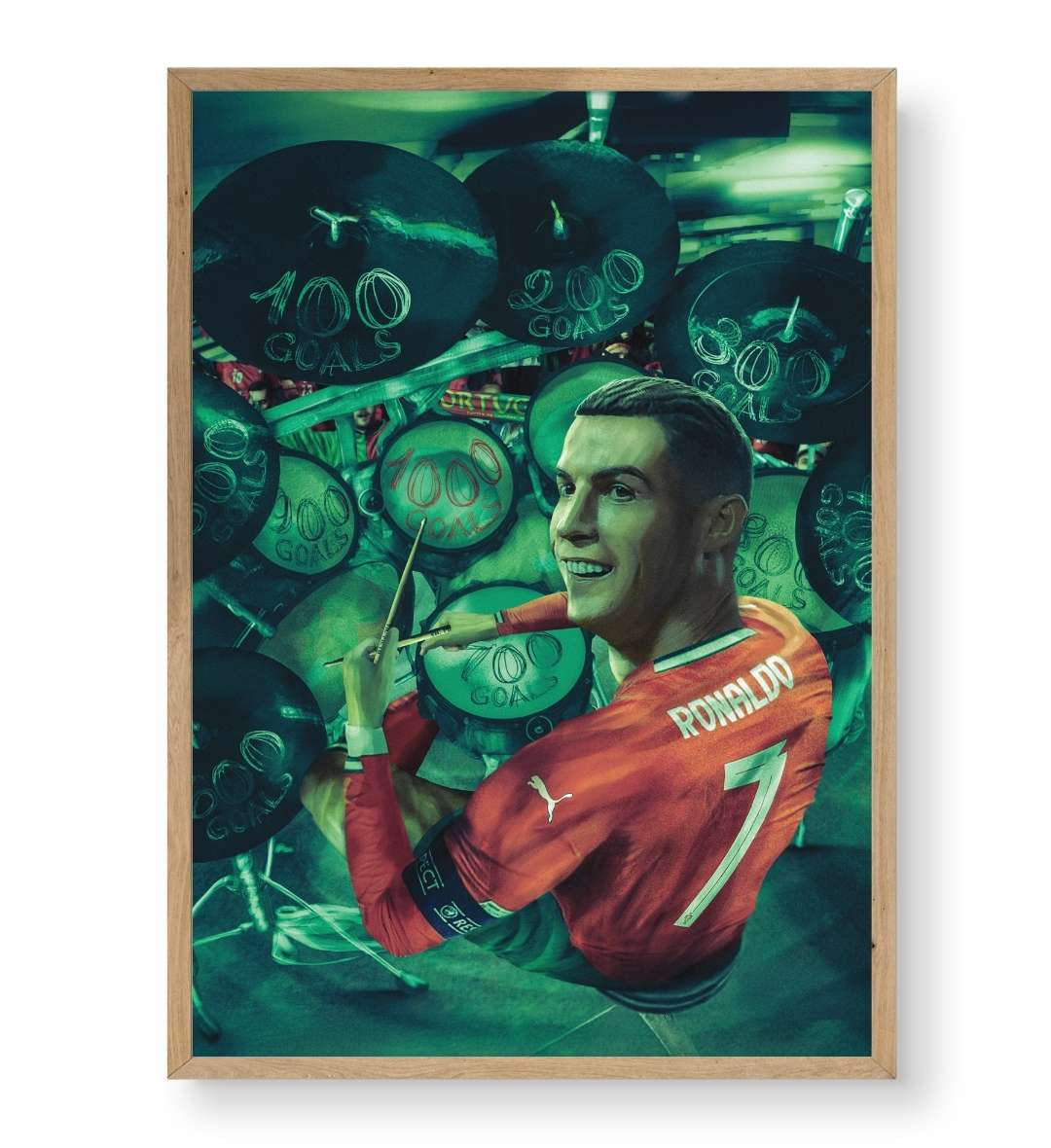 Hallway display with framed Cristiano Ronaldo 1000 Goal Beat art by Artlier.