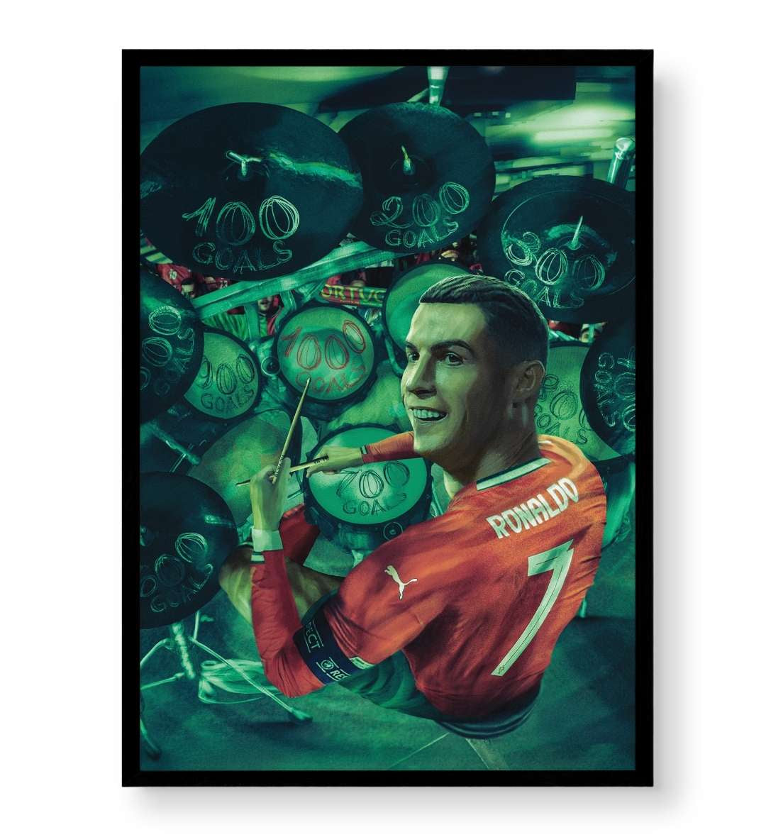 Teen bedroom styled with CR7 1000 goals milestone artwork.