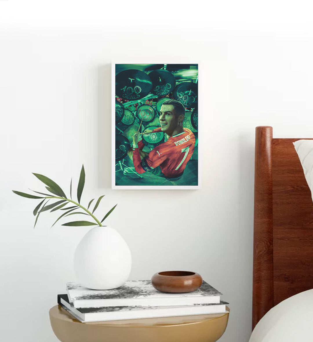 Edgy man cave decor with green-toned football legend canvas print.