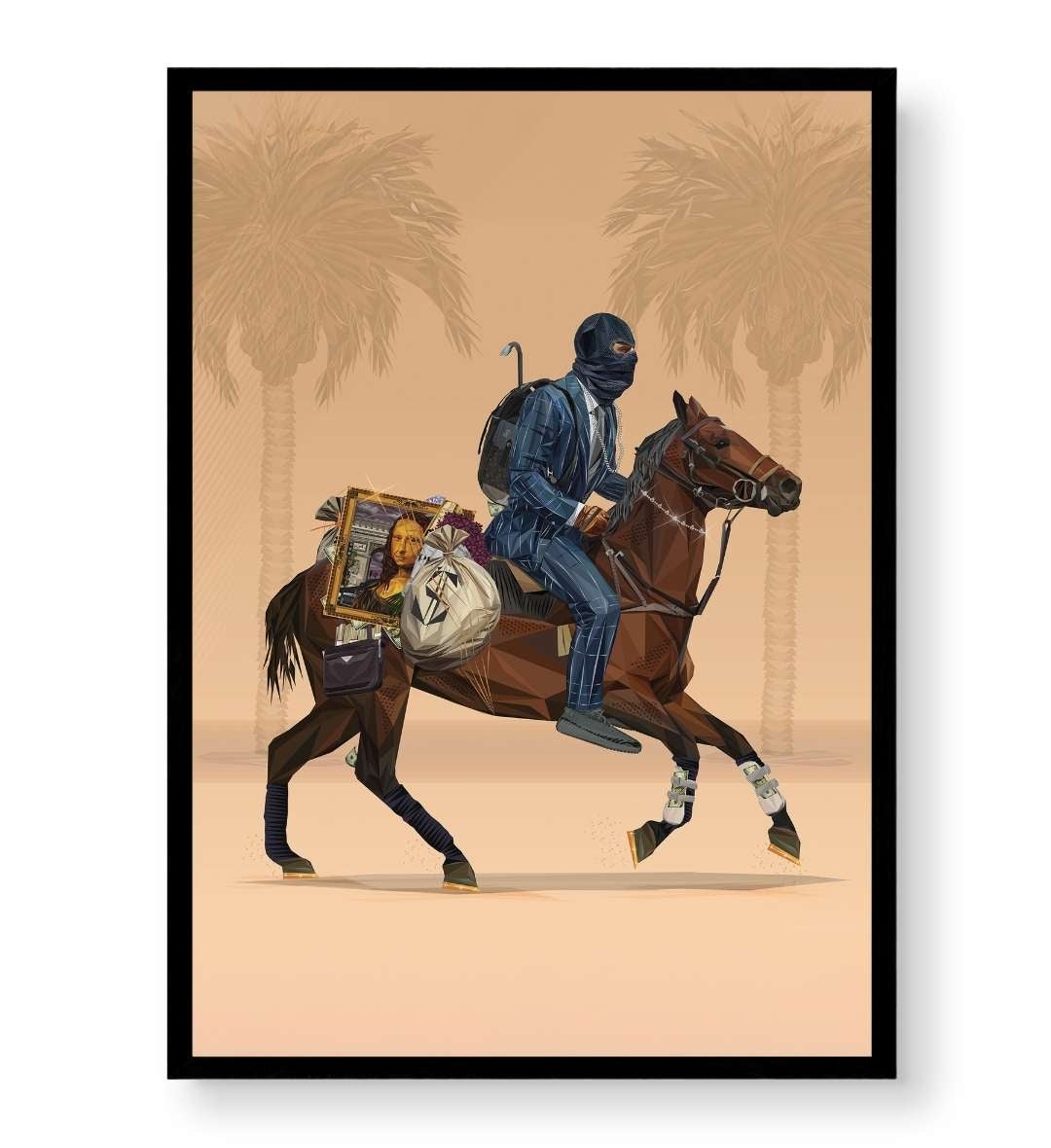 Edgy bachelor pad decor with urban street art wall hanging.