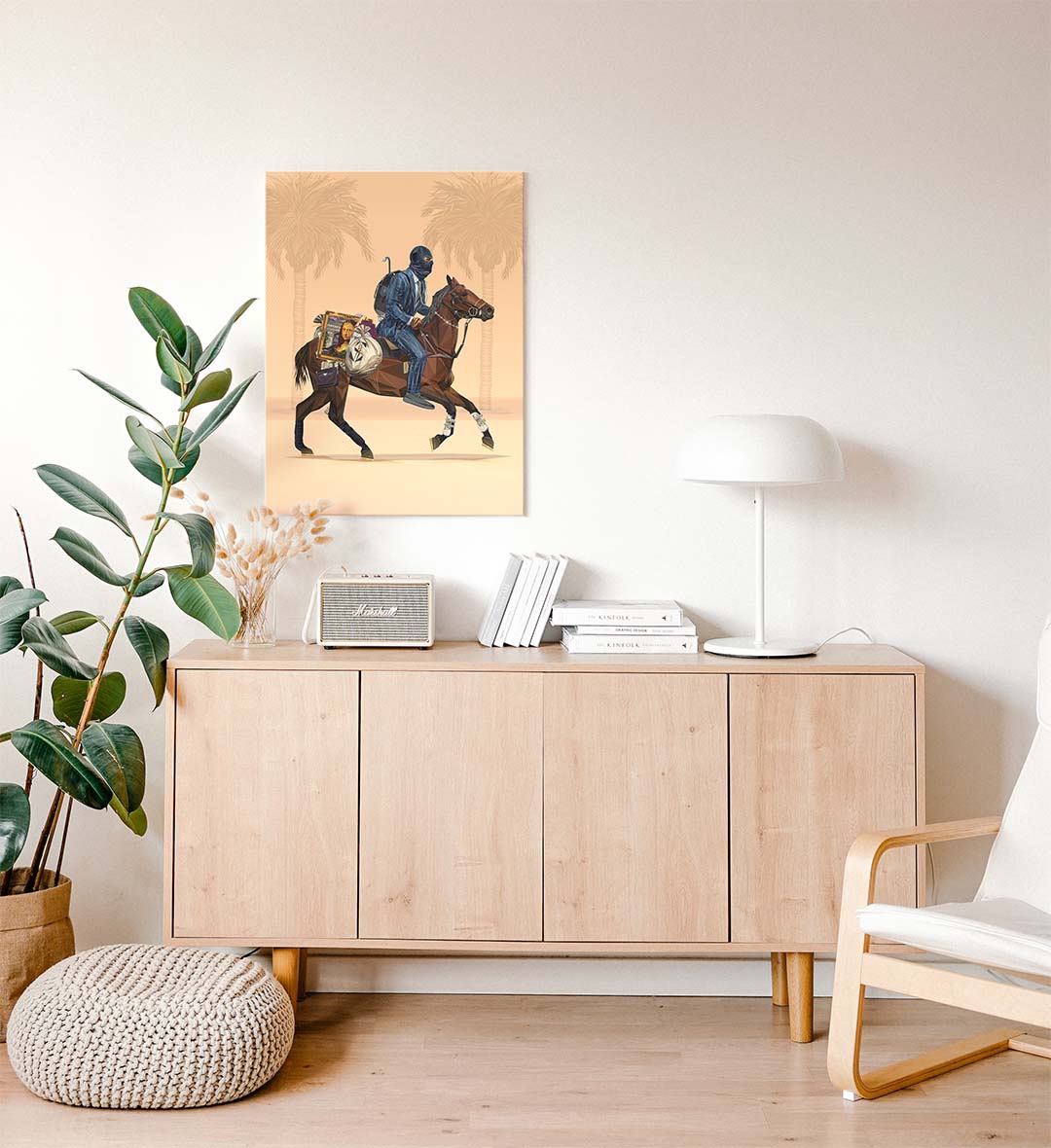 Side view of The Art Heist Rider canvas showing gallery wrap depth.