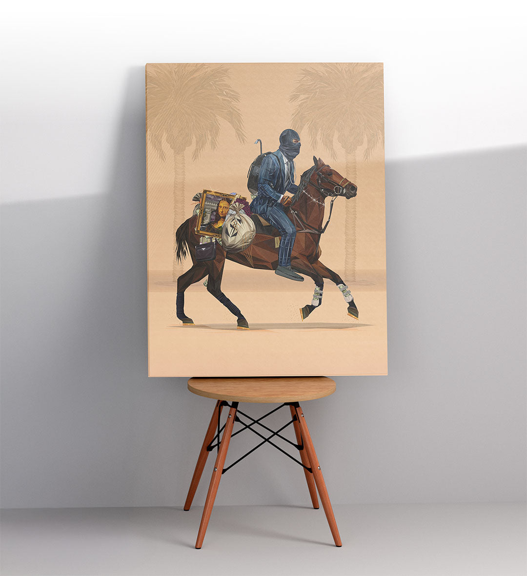 Contemporary office lounge with adventurous heist theme art.