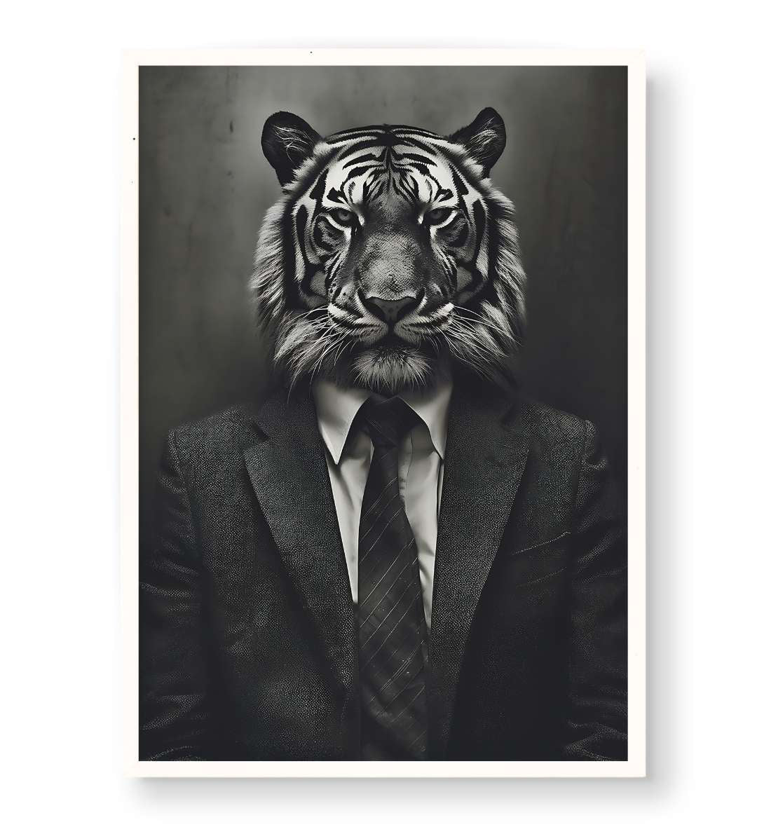 Contemporary hallway display with framed surreal tiger canvas print by Artlier.