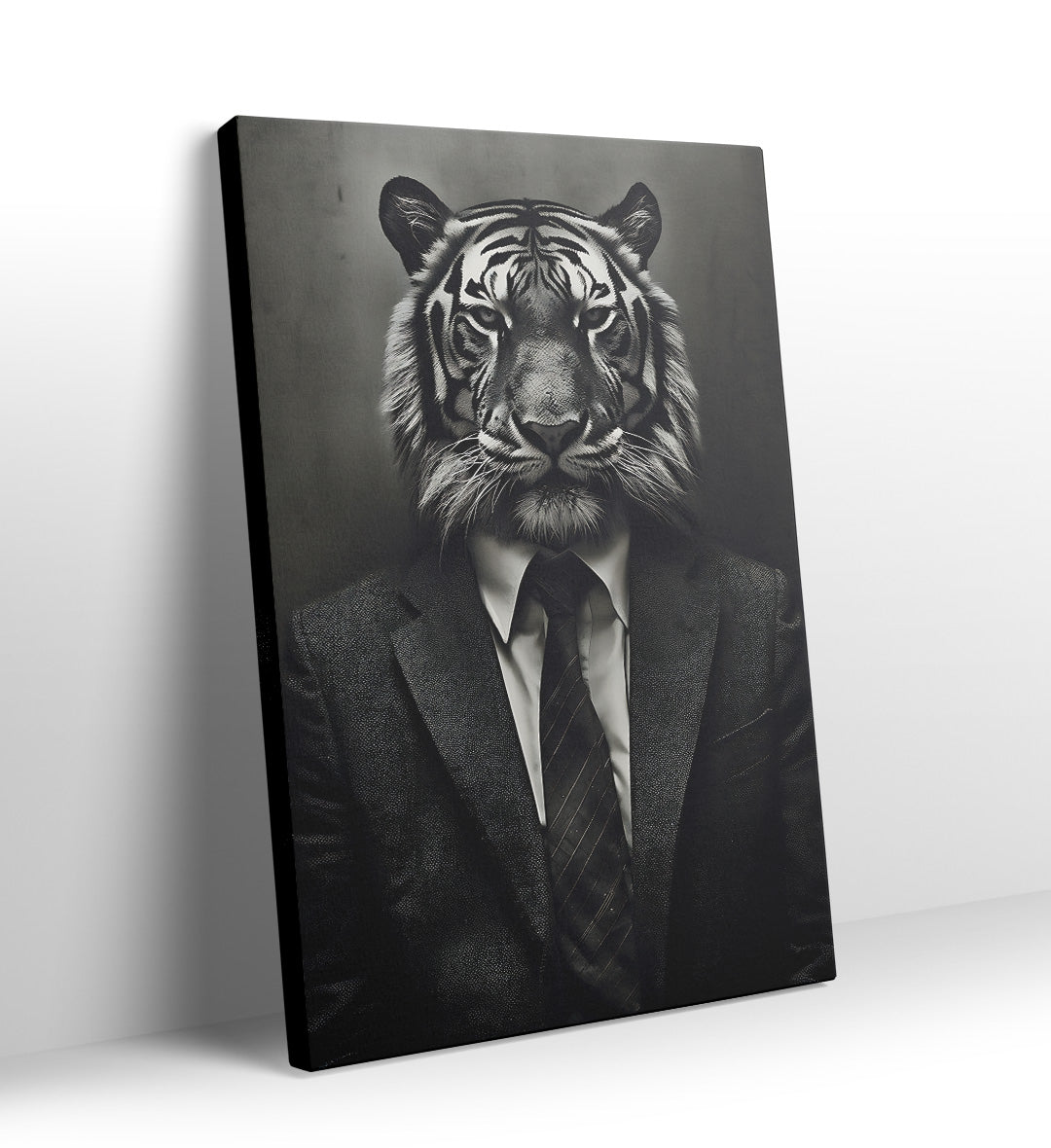 Side view of The Boss Tiger canvas art showing gallery wrap thickness.