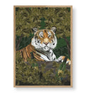 Hallway display with framed The Champagne Jungle Tiger art by Artlier.