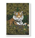 Modern living room decor featuring luxurious geometric tiger wall art.