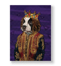 Geometric Spaniel dog wearing a gold crown and red royal robe against a purple background canvas wall art.