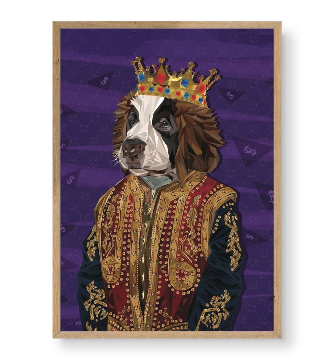 Gallery wall idea including The Crowned Royal Spaniel art by Artlier.