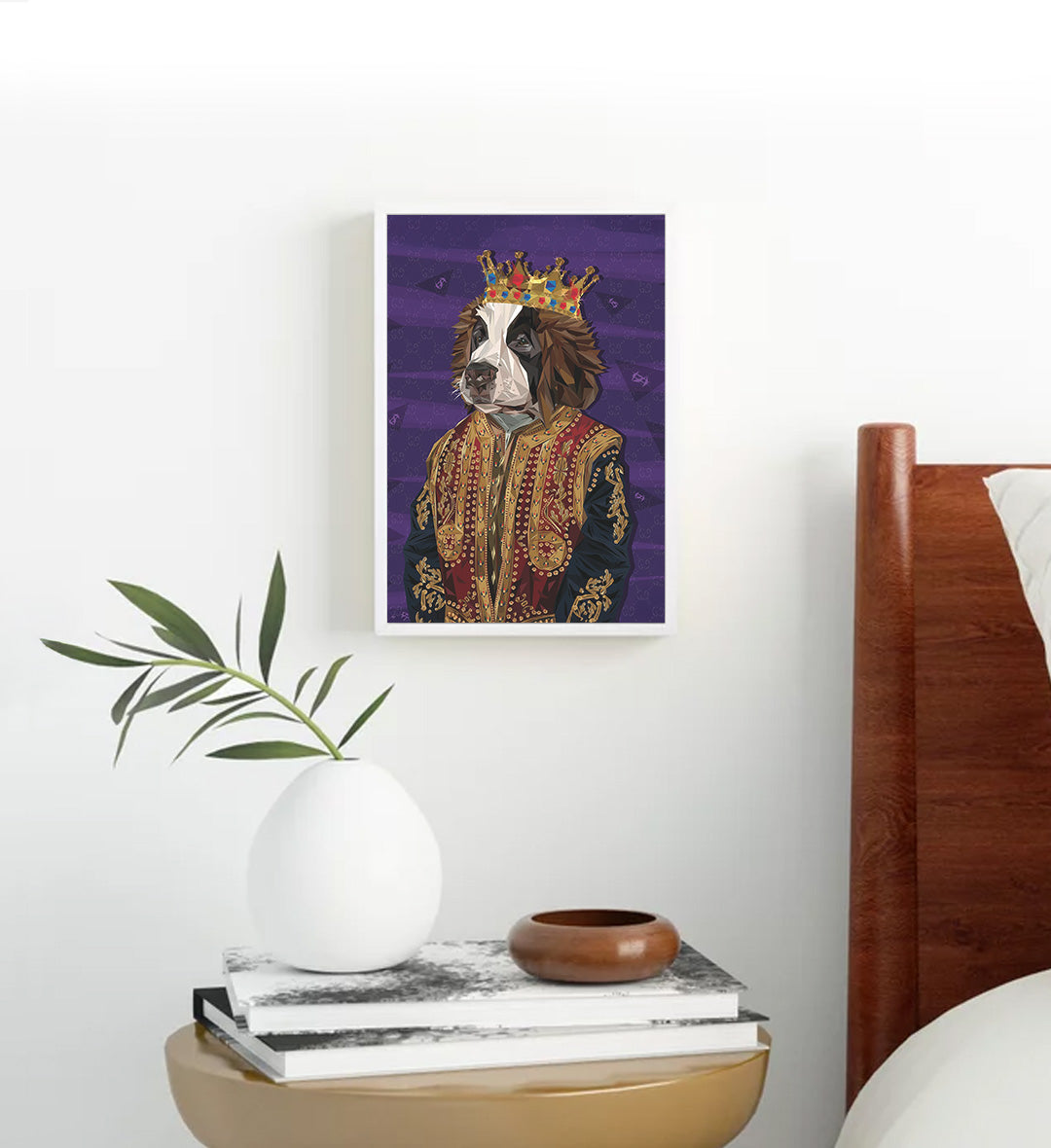 Modern office styled with humorous luxury pet canvas print.