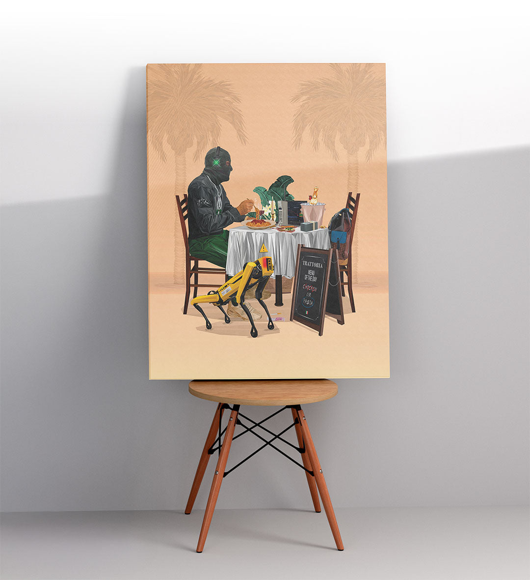 Hallway display with framed The Crypto Feast art print by Artlier.