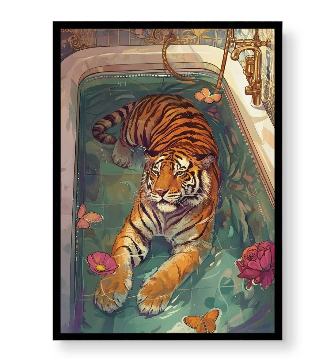 Side view of The Royal Tiger Bath canvas showing gallery wrap depth.