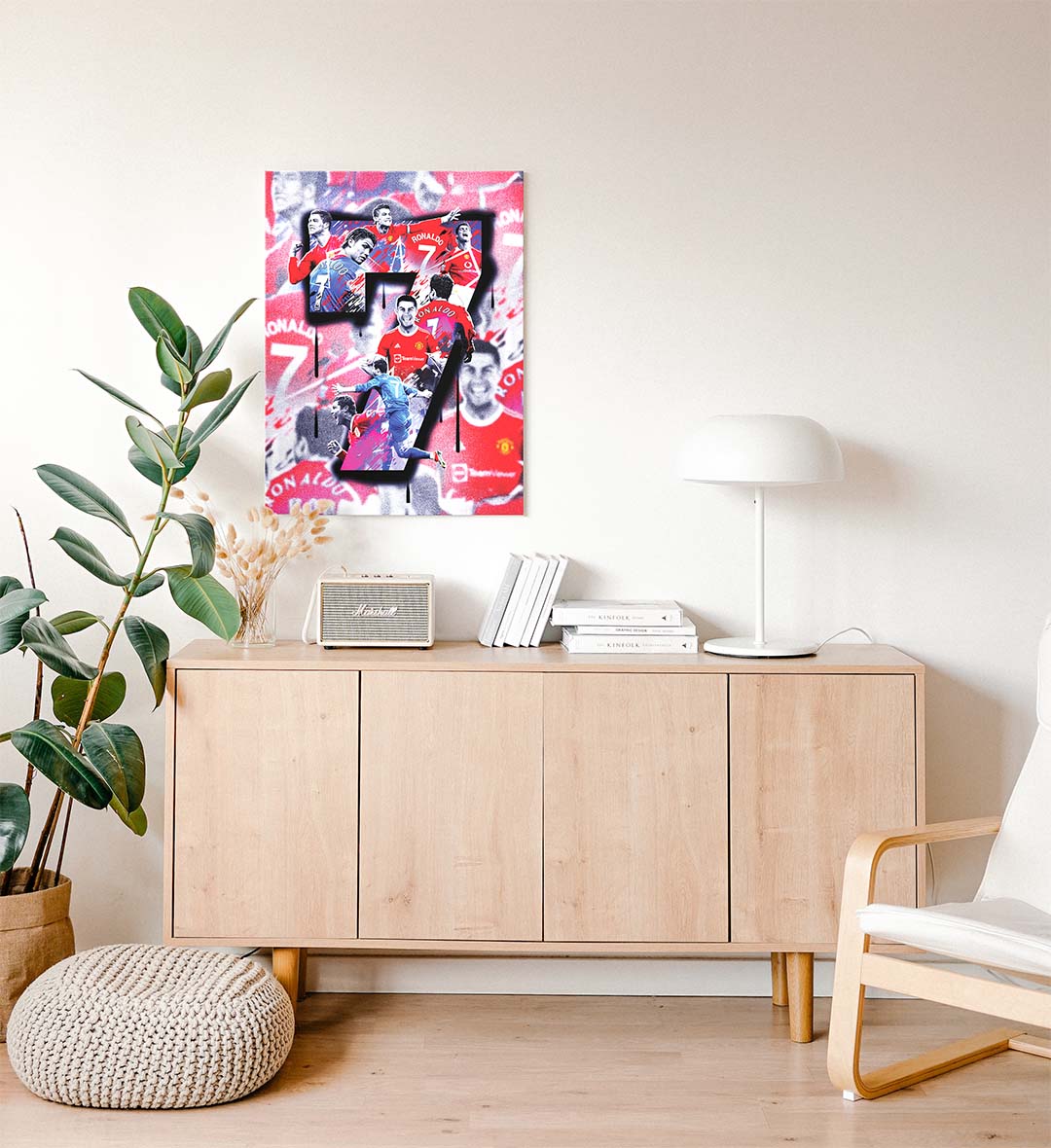 Side view of The Seven Legacy canvas showing sturdy wooden frame depth.