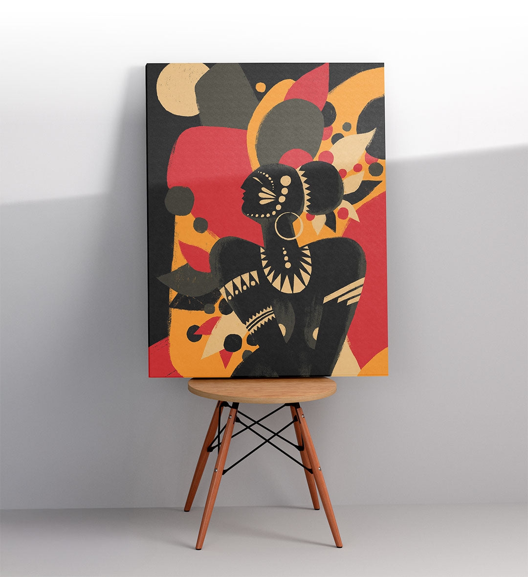 Eclectic bedroom decor idea with heritage inspired illustration.