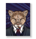 Geometric cougar wearing a business suit and smoking a cigar with dollar signs canvas wall art.
