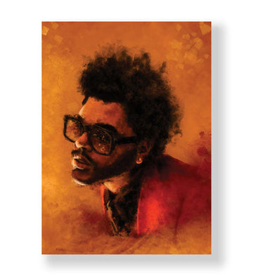 The Weeknd's Fiery Aura with abstract music design wall art for home decor.