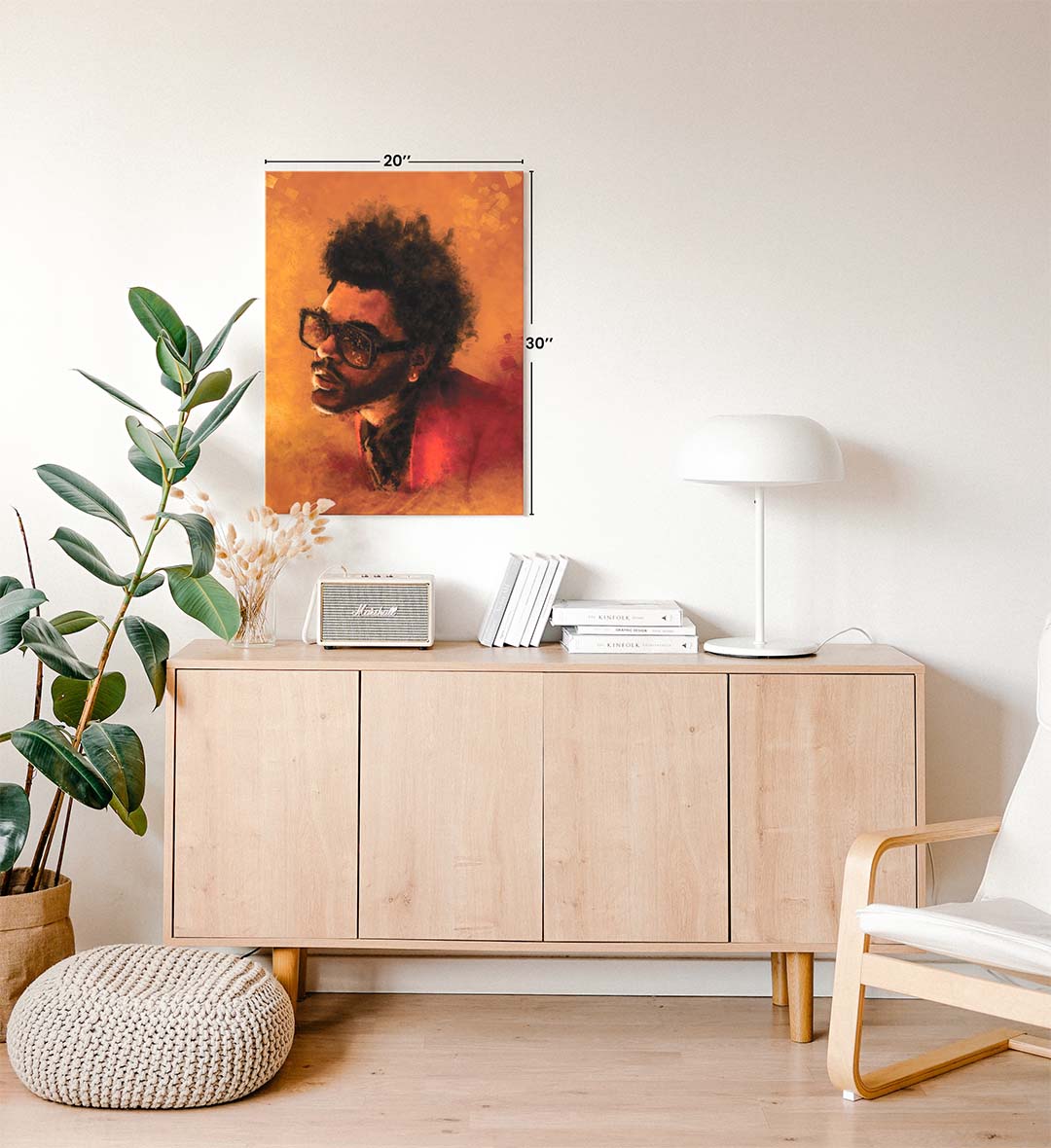 The Weeknd's Fiery Aura with abstract music design wall art for home decor.
