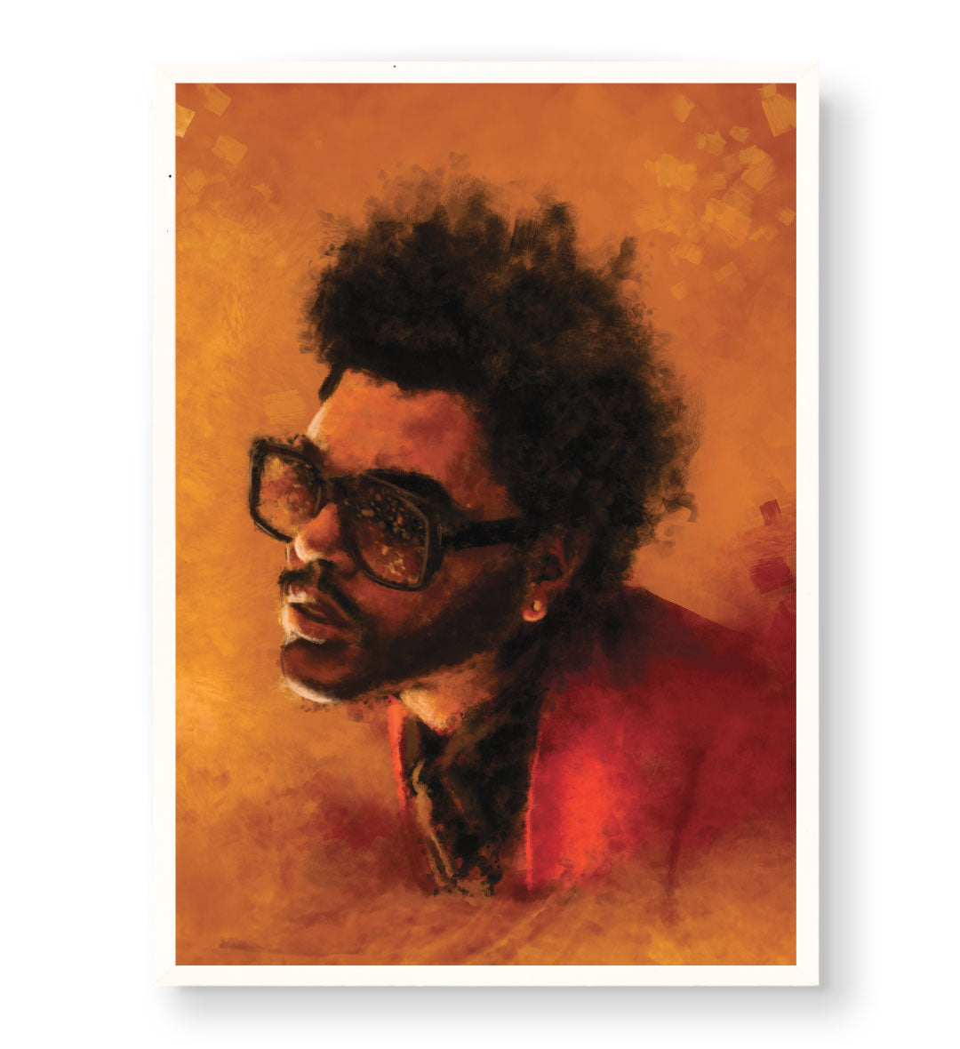 The Weeknd's Fiery Aura with abstract music design wall art for home decor.
