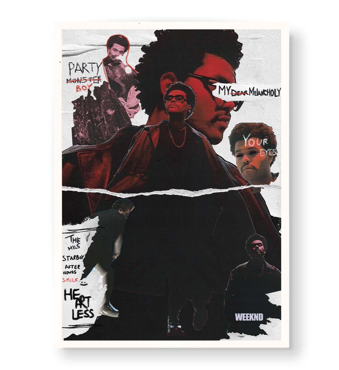The Weeknd's Musical Journey Pop Culture Wall Art with Lyrics and Red Jacket for Indian Home Decor
