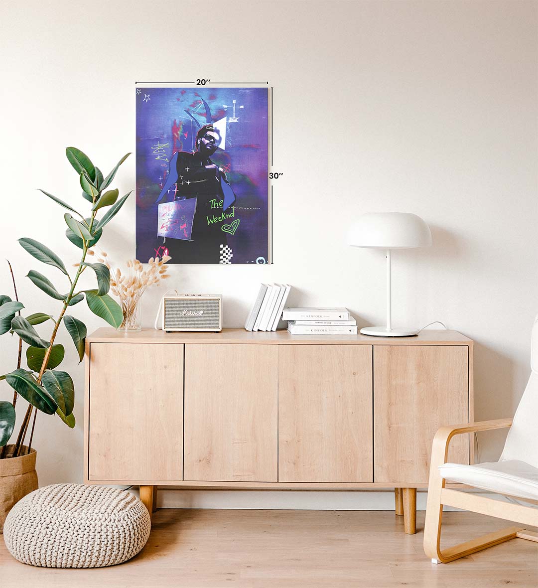 The Weeknd XO urban pop wall art canvas print with purple and blue tones for Indian home decor.