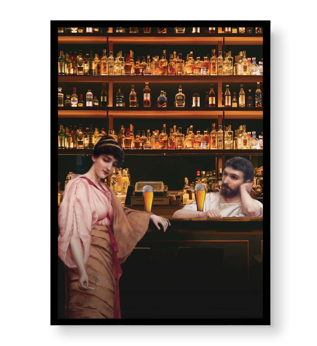 Timeless Bar Encounter with vintage bar scene design wall art for home decor.