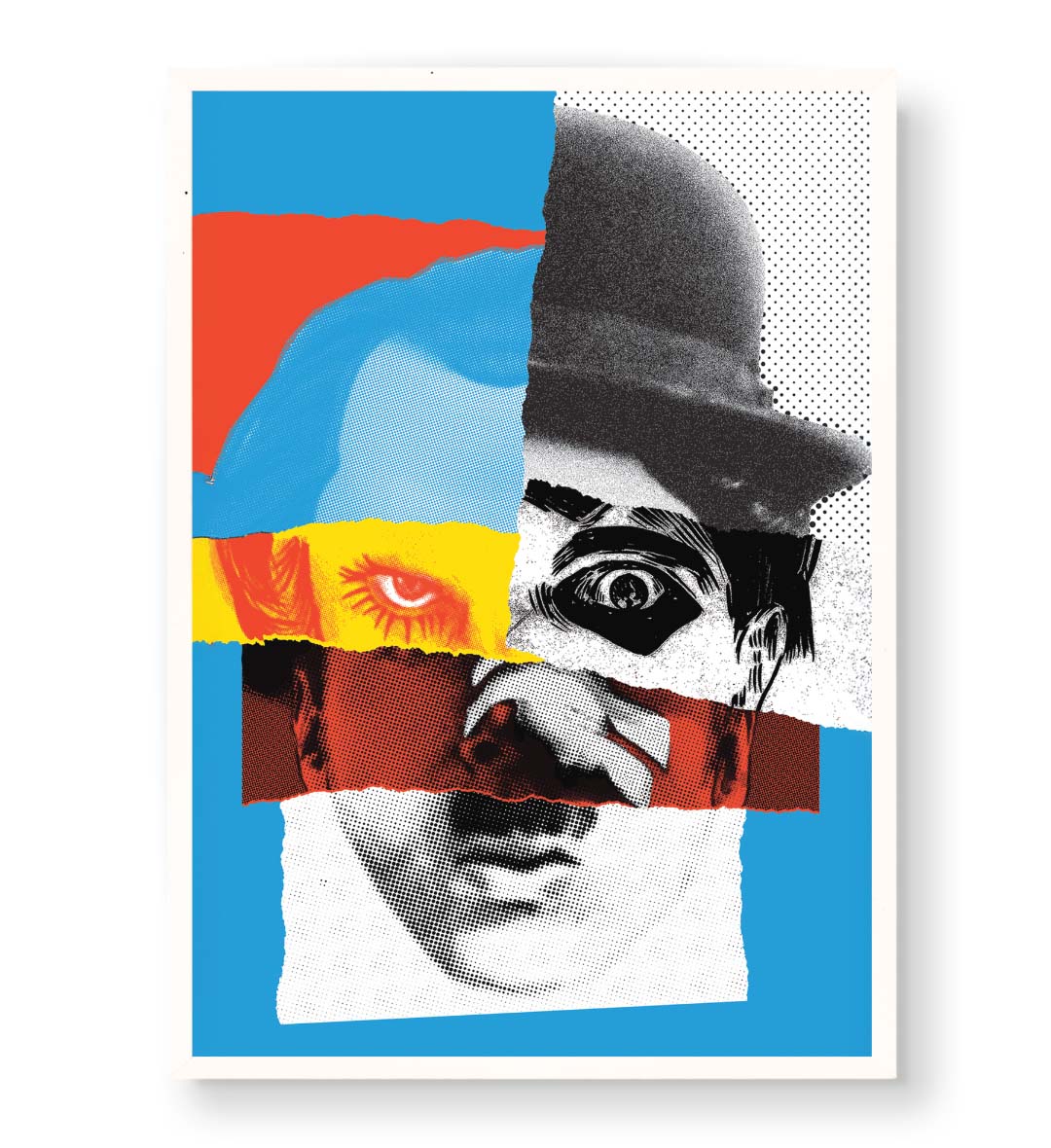 Timeless Gaze vintage collage wall art canvas print with red and blue accents for Indian home decor.