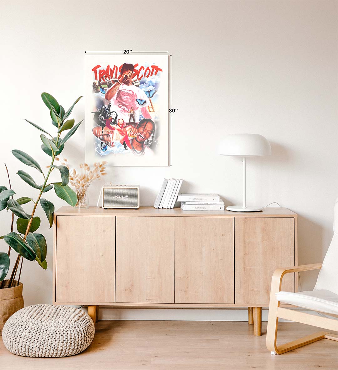 Travis Scott's Dreamscape Pop Culture Wall Art with Butterflies and Car in Pastel Tones for Indian Home Decor