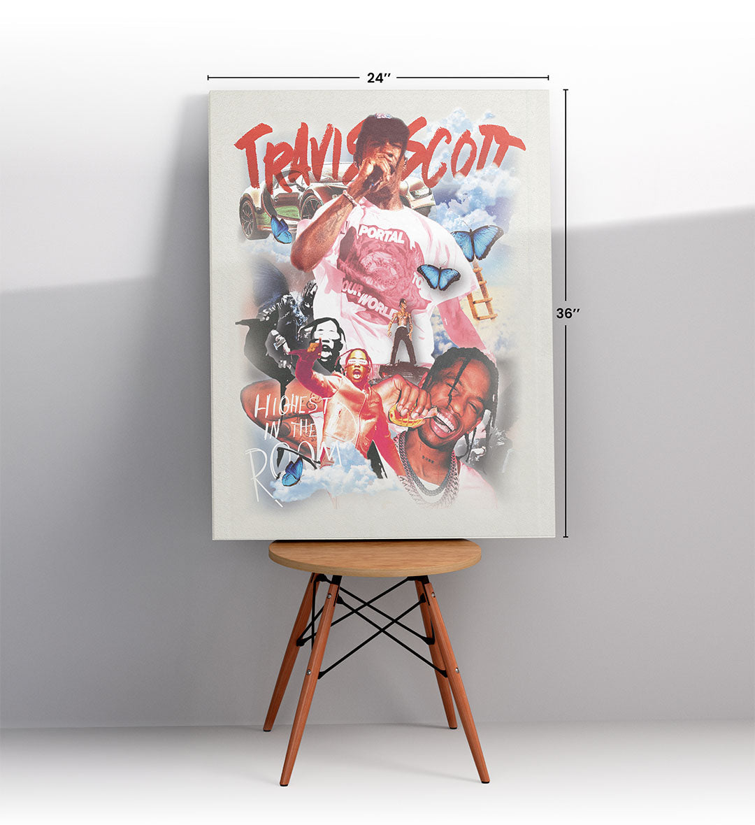 Travis Scott's Dreamscape Pop Culture Wall Art with Butterflies and Car in Pastel Tones for Indian Home Decor