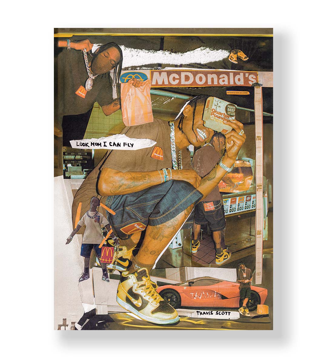 Travis Scott McDonald's Collab Pop Culture Wall Art with Sneakers and Car in Vibrant Tones for Indian Home Decor