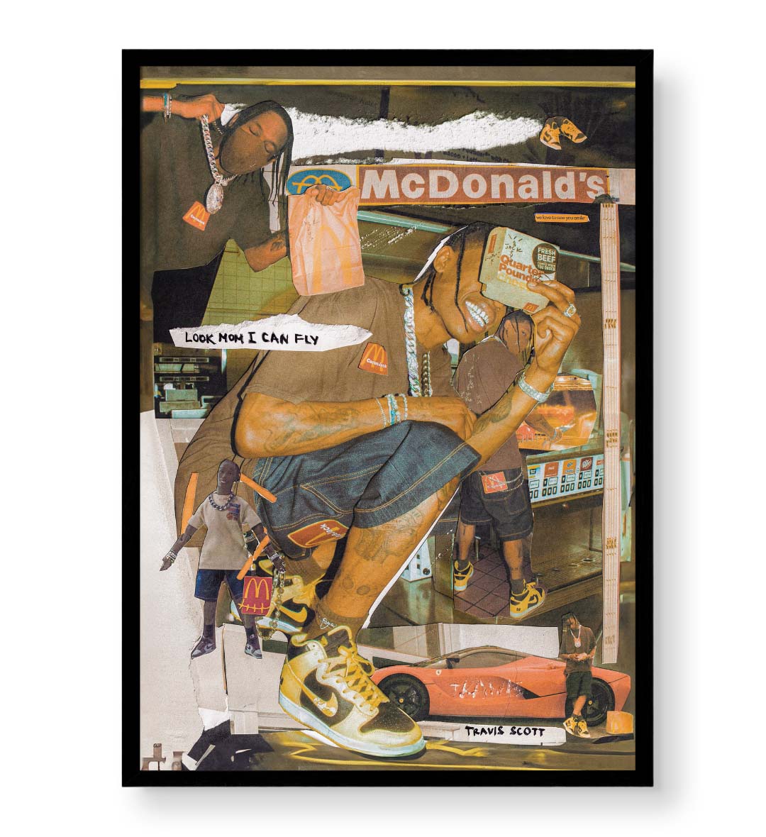 Travis Scott McDonald's Collab Pop Culture Wall Art with Sneakers and Car in Vibrant Tones for Indian Home Decor