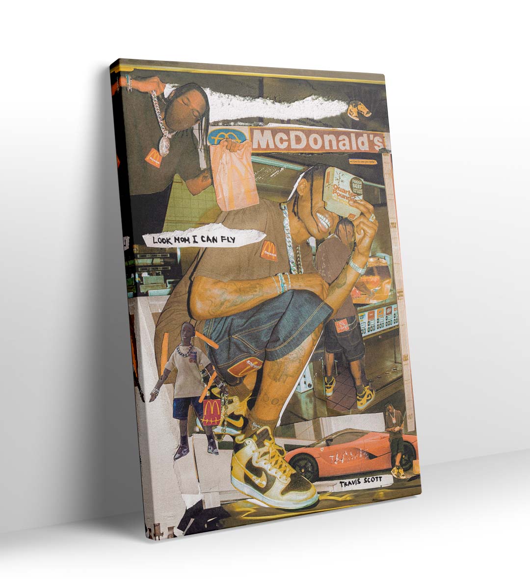 Travis Scott McDonald's Collab Pop Culture Wall Art with Sneakers and Car in Vibrant Tones for Indian Home Decor