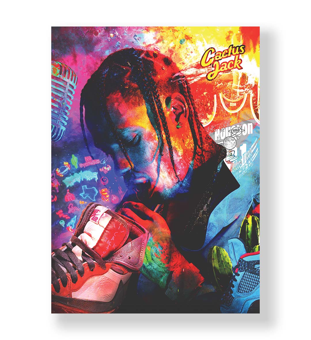 Travis Scott's Neon Dream with hip-hop Cactus Jack design wall art for home decor.