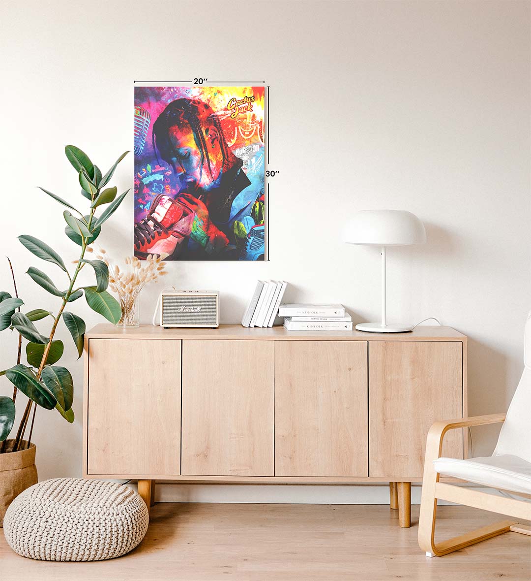 Travis Scott's Neon Dream with hip-hop Cactus Jack design wall art for home decor.