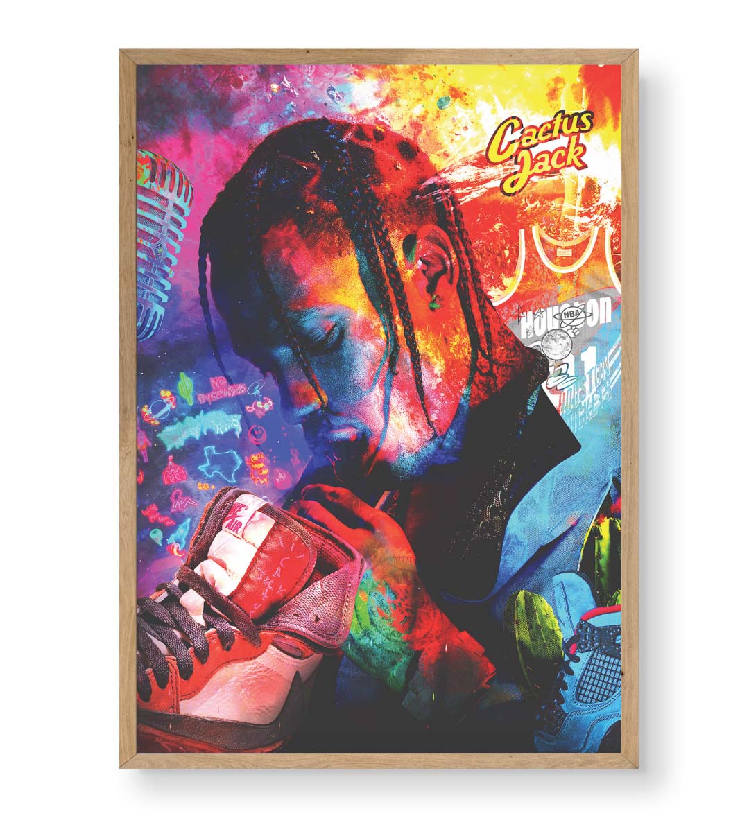 Travis Scott's Neon Dream with hip-hop Cactus Jack design wall art for home decor.