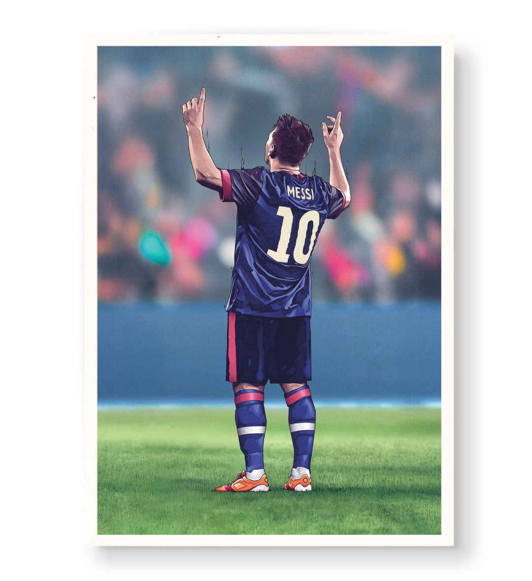 Lionel Messi canvas wall art in Barcelona jersey celebrating, perfect for modern Indian sports home decor.