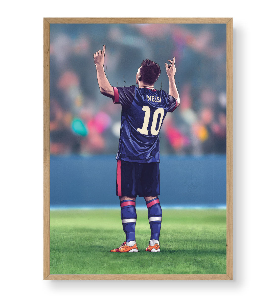 Lionel Messi canvas wall art in Barcelona jersey celebrating, perfect for modern Indian sports home decor.