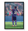 Lionel Messi canvas wall art in Barcelona jersey celebrating, perfect for modern Indian sports home decor.
