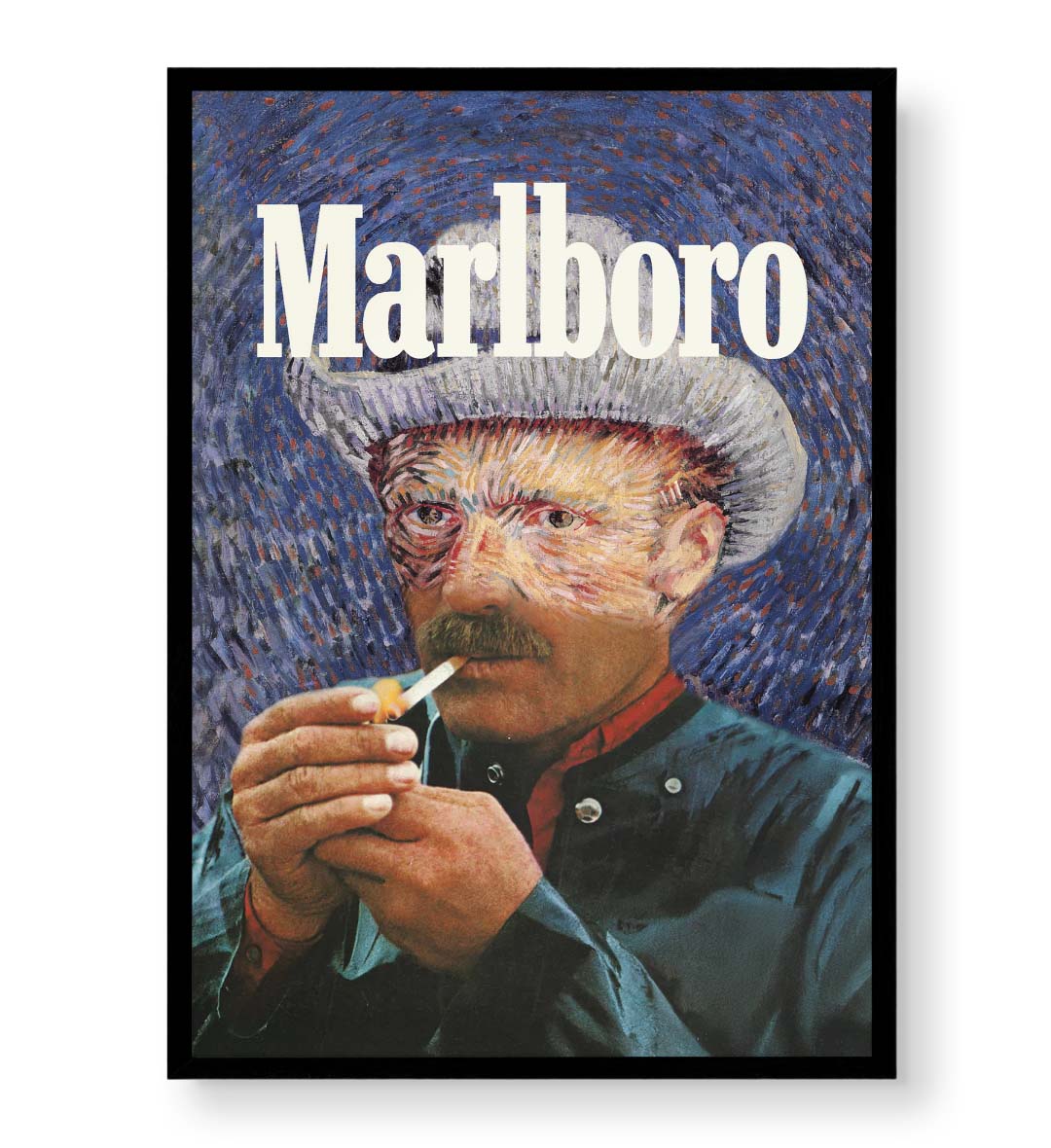 Vincent Van Gogh parody canvas wall art as Marlboro cowboy, perfect for modern Indian home decor.