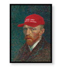 Vincent Van Gogh parody canvas wall art with Make Art Great Again red cap, perfect for modern Indian home decor.