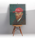 Vincent Van Gogh parody canvas wall art with Make Art Great Again red cap, perfect for modern Indian home decor.